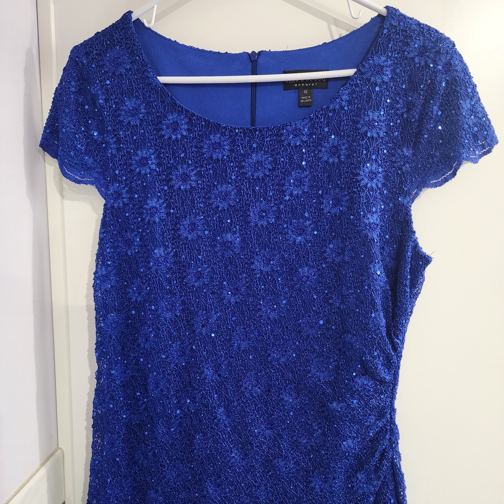 Blue Sequin Floral Lace Dress